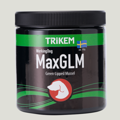 Trikem Max GLM til hunde, et kosttilskud med grønlæbet musling for at støtte led og ledbrusk ved aktiv hunde.